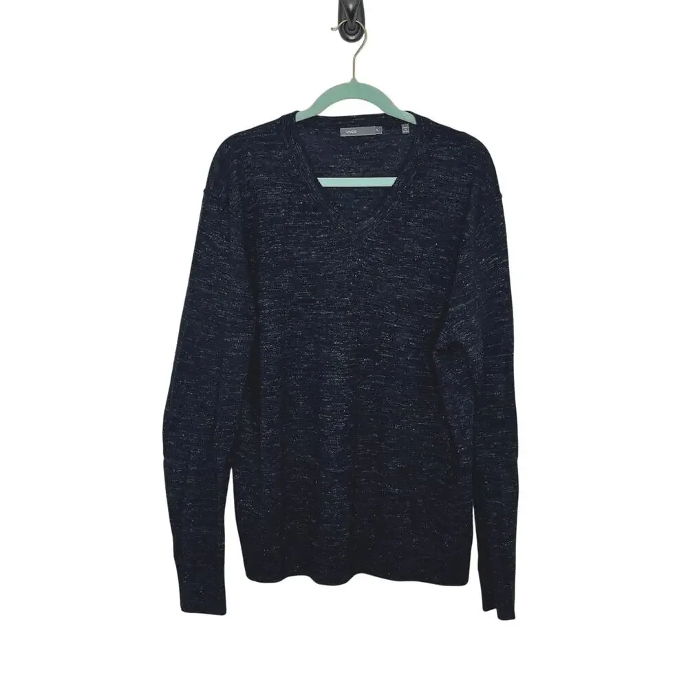 Vince Sweater Mens XL Large Navy Linen Wool Blend V Neck Pullover Capsule